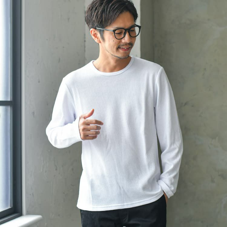 ワッフル クルーネック長袖Tシャツ インナー