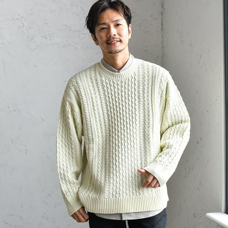 9月30日新作 アラン編み ビッグシルエット 長袖ニット セーター Tn Dcollection
