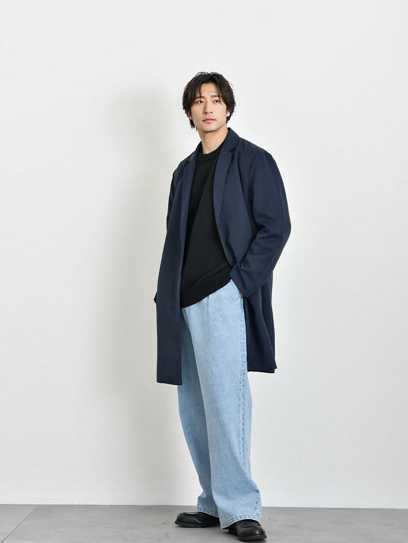 921 LEONARD チェスターコート 裏地花柄 ネップ加工 青 金ボタン L チェスターコート バージンウール｜MAISON LENER メゾン