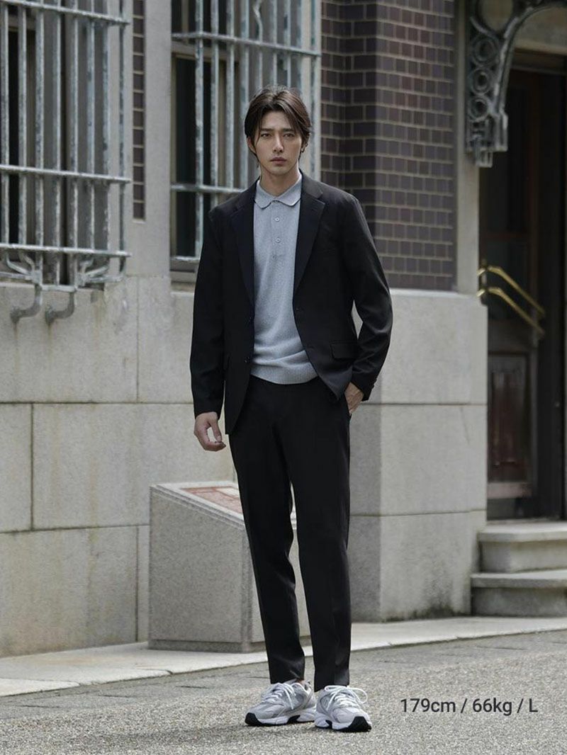最終値引 値引不可 19so グレー テーパード スラックス l 完売 SINSS スラックス Center press two tuck wide straight slacks